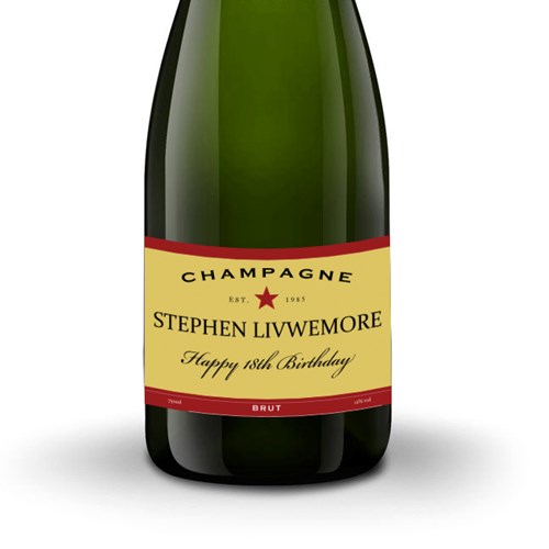 Personalised Champagne - Red Star Label - 5 Stars
